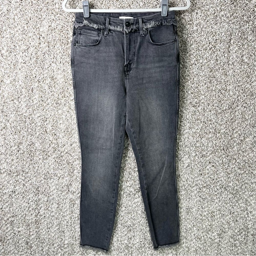 Good American Jeans Women's 4/27 Charcoal Black-Gray Skinny Raw‎ Hem